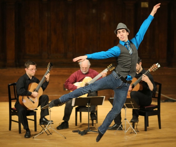 Ballet dancer Matthew Cluff performs with accompaniment from Bradford Werner, Douglas Hensley and Michael Dias at Alix Goolden Hall on Wednesday.   Photograph By ADRIAN LAM, Times Colonist 